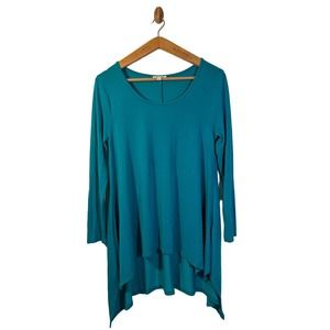 Umgee Women’s High Low Tunic Size S Blouse Flowy Boho Teal Green